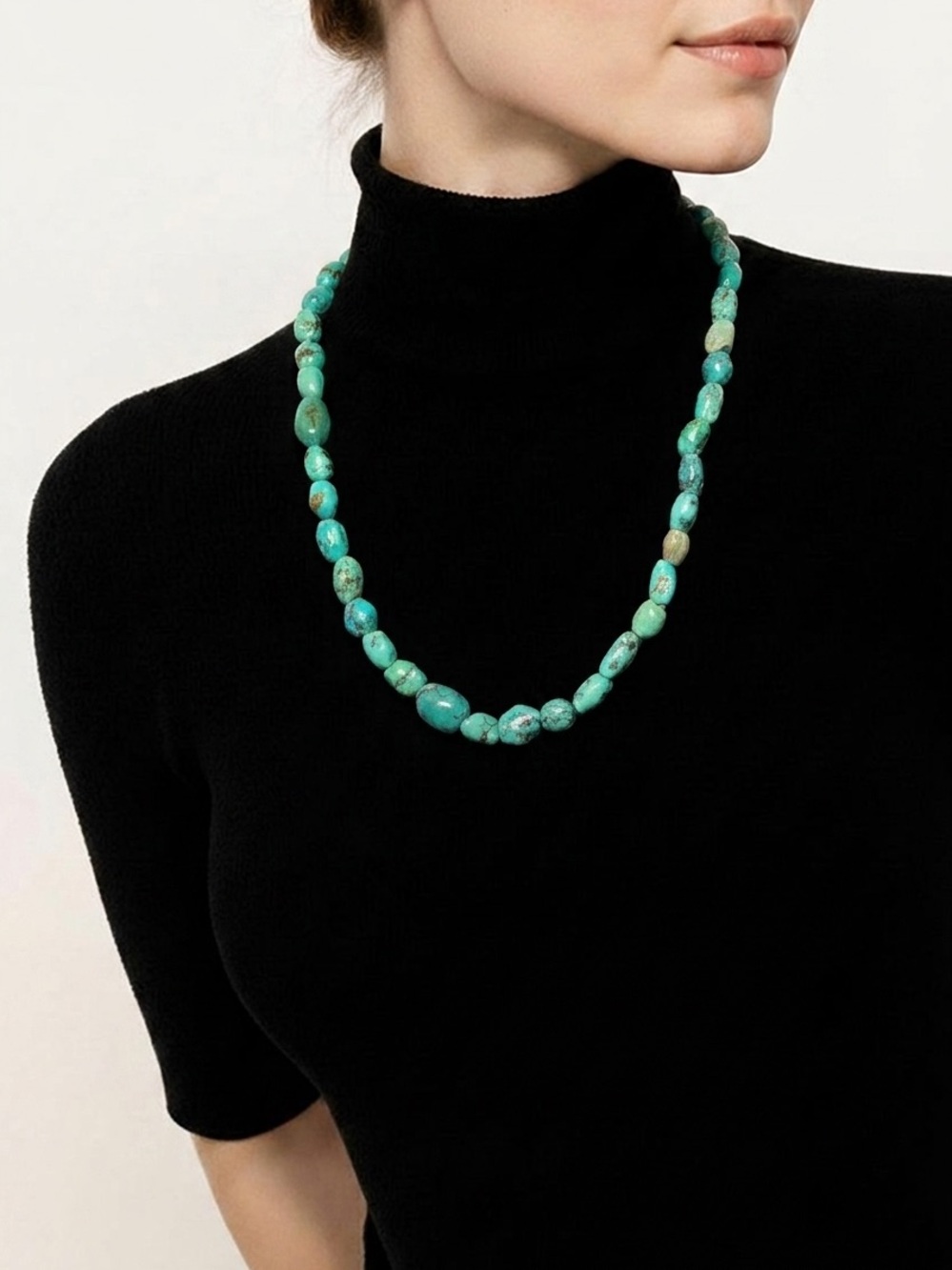 VTG 70s/80s Turquoise Nugget Strand Necklace  16” 12g